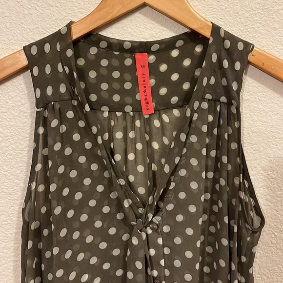 Eight Sixty Sheer White Polka Dot Short Sleeve Blouse - Picture 2 of 3